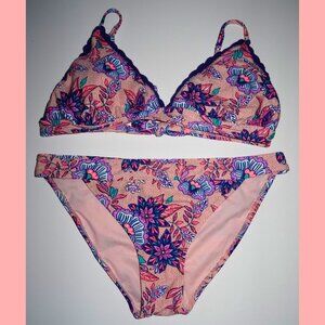 NWOT XHILARATION Floral Bikini Matching Set L/XL Crochet Purple